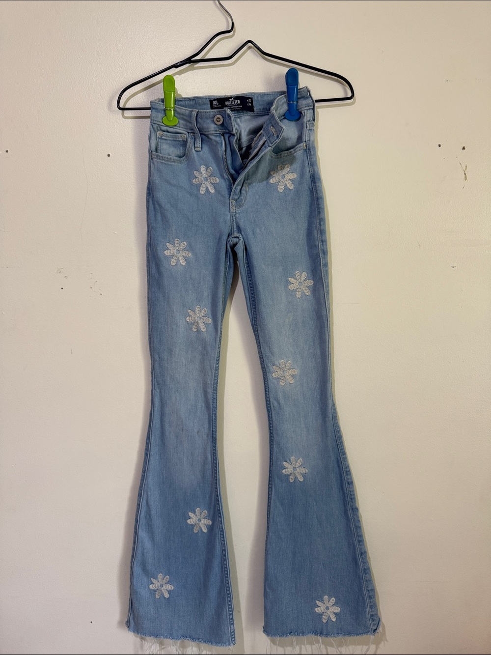 Hollister Light Blue Floral Applique Flare Jeans